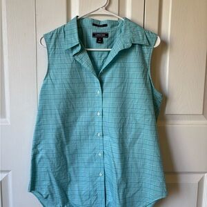 Lands' End Women's Sleeveless Turquoise Button Down Shirt